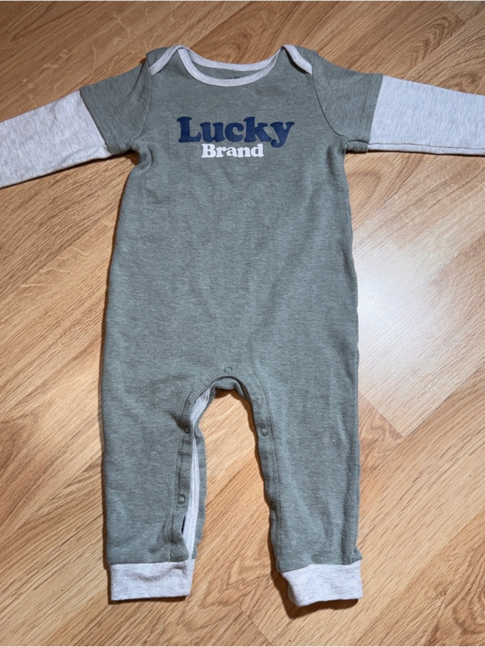 Lucky Brand Olive Green & Heather Gray Infant Romper